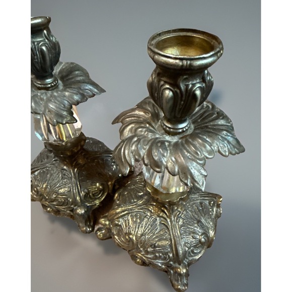Pair Antique Hollywood Regency Style Ornate Gold cast Brass  Candlestick Holders main image 4